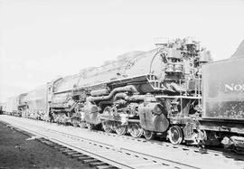 Northern Pacific steam locomotive 5107 at Livingston, Montana, circa 1955.