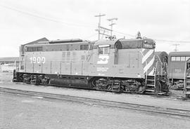 Burlington Northern diesel locomotive 1900 at Auburn, Washington in 1973.