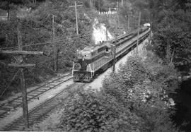 Pacific Coast Railroad passenger train at Cedar Mountain, Washington in 1958.