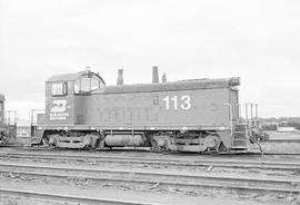 Burlington Northern diesel locomotive 113 at Minneapolis, Minnesota in 1973.