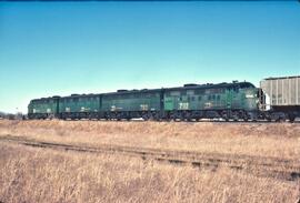 Burlington Northern diesel locomotives Number 766, Number 781, Number 783, Number 792 at Fridley,...