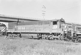 Burlington Northern diesel locomotive 5333 at Auburn, Washington in 1972.