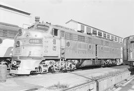 Burlington Northern diesel locomotive 9985 at Chicago, Illinois in 1972.