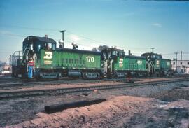 Burlington Northern Diesel Locomotives Number 170, Number 452 and Number 305 at Minneapolis, Minn...