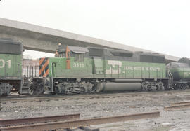 Burlington Northern diesel locomotive 3111 at Tacoma, Washington in 1986.