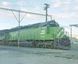 Burlington Northern diesel locomotive 6514 in Washington in 1980.