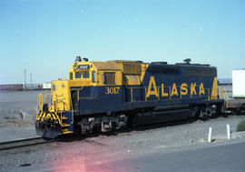 Alaska Railroad diesel locomotive 3017 at Hinkle, Oregon on October 9, 1986.