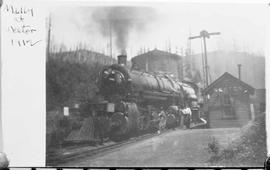 Northern Pacific steam locomotive at Weston, Washington, circa 1914.