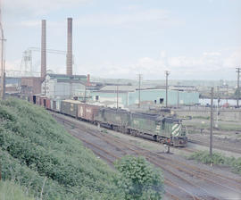 Burlington Northern diesel locomotive 1871 at Tacoma, Washington in 1979.