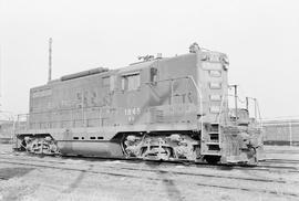 Burlington Northern diesel locomotive 1845 at Tacoma, Washington in 1971.