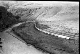 Amtrak passenger train number 8 in Yakima River Canyon, Washington on November 17, 1977.