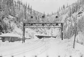 Northern Pacific signal bridge at Martin, Washington, circa 1960.