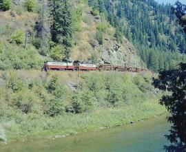 St. Maries River Railroad Diesel Locomotives Number 501 and 502 at Avery, Idaho in August 1981.