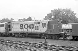 Soo Line Railroad Company diesel locomotive 2402 at St Paul, Minnesota on June 20, 1973.