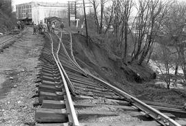Burlington Northern track washout at Tacoma, Washington in 1972.