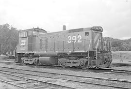 Burlington Northern diesel locomotive 392 at Dayton's Bluff, Minnesota in 1973.