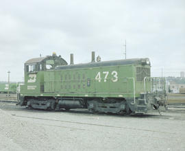 Burlington Northern diesel locomotive 473 at Seattle, Washington in 1980.