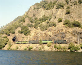 Western Pacific Railroad diesel locomotive 3504 in Feather River Canyon, California on August 19,...