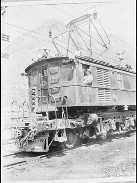 Great Northern Railway electric locomotive number 5011 at Skykomish, Washington, undated.