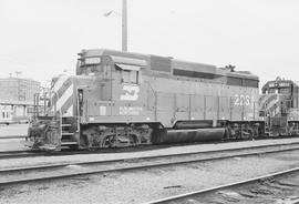 Burlington Northern diesel locomotive 2231 at Portland, Oregon in 1974.