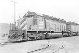 Burlington Northern diesel locomotive 6316 at Vancouver, Washington in 1976.