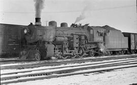 Northern Pacific steam locomotive 1919 at Glendive, Montana, circa 1950.