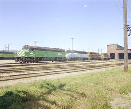 Burlington Northern diesel locomotive 6639 at Auburn, Washington, circa 1974.