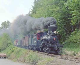 Mount Rainier Scenic Railroad Steam Locomotive Number 10 at Mineral, Washington in May, 1981.