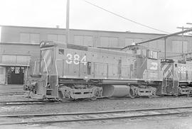 Burlington Northern diesel locomotive 384 at Auburn, Washington in 1972.