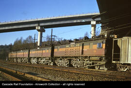 Milwaukee Road Class E-5 Number E39 boxcab electric set south of Seattle, Washington, undated.