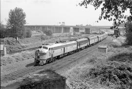 Amtrak diesel locomotive 9954 at Reservation, Washington on August 13, 1973.