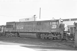 Burlington Northern diesel locomotive 5334 at Klamath Falls, Oregon in 1974.