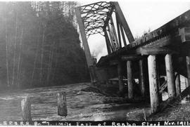 Columbia and Puget Sound Railroad bridge at Elliott, Washington in 1911.