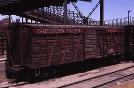 Northern Pacific stock car 82663 at Denver, Colorado, in 1971.