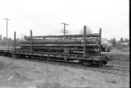 Burlington Northern log car 631394 between Bucoda and Tenino, Washington, circa 1974.