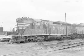 Burlington Northern diesel locomotive 6253 at Clyde, Illinois in 1972.