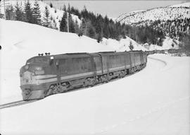 Northern Pacific diesel locomotive 5407 at Stampede, Washington, in 1949.