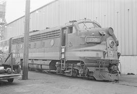 Burlington Northern diesel locomotive 730 at Minneapolis, Minnesota in 1972.