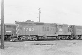 Burlington Northern diesel locomotive 1792 at Portland, Oregon in 1976.