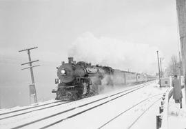 Northern Pacific passenger train at Steilacoom, Washington, circa 1950.