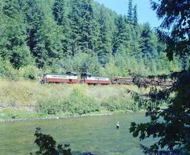 St. Maries River Railroad Diesel Locomotives Number 501 and 502 at Avery, Idaho in August 1981.