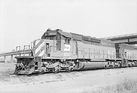 Burlington Northern diesel locomotive 6343 at Auburn, Washington in 1973.