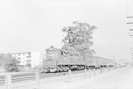 Southern Pacific Railroad diesel locomotive number 3035 at Redwood City, California in 1973.