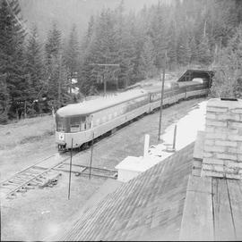 Northern Pacific Vista-Dome North Coast Limited at Stampede, Washington, in 1963.