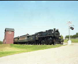 Heritage Park Historical Village steam locomotive 2024 at Calgary, Alberta in August 1990.