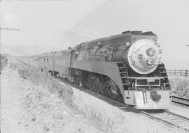 Southern Pacific Railroad steam locomotive number 4451 at Santa Barbara, California in 1947.