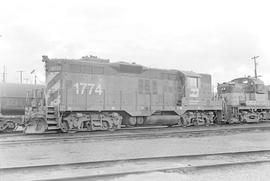 Burlington Northern diesel locomotive 1774 at Vancouver, Washington in 1976.