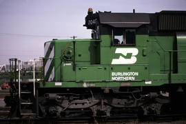 Burlington Northern Railroad Company diesel locomotive 7045 at Portland, Oregon in 1985.