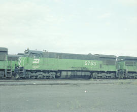 Burlington Northern diesel locomotive 5753 circa 1980.