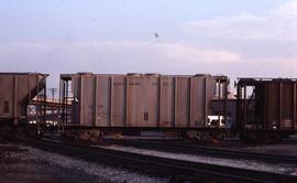 Northern Pacific hopper car number 76050 at Denver, Colorado, in 1976.